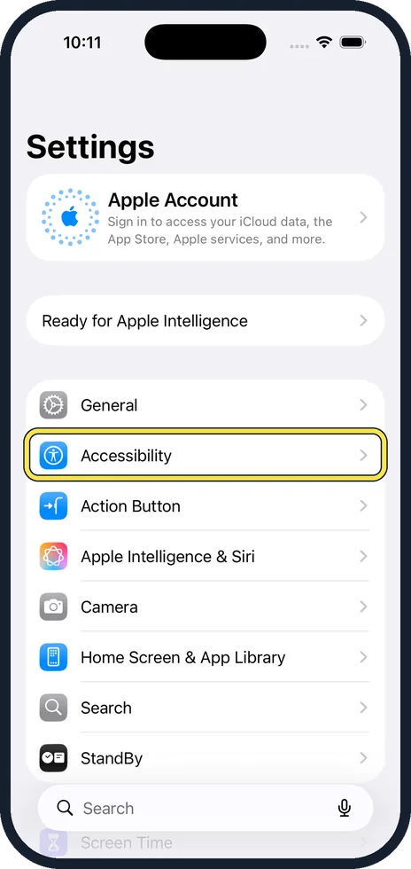 iPhone screen: Open Settings, Accessibility, Guided Access