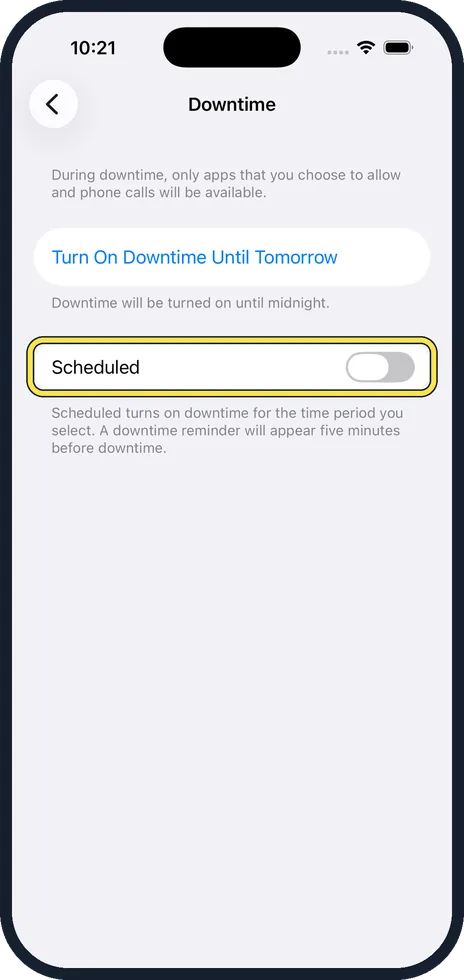 iPhone screen: Switch on Scheduled
