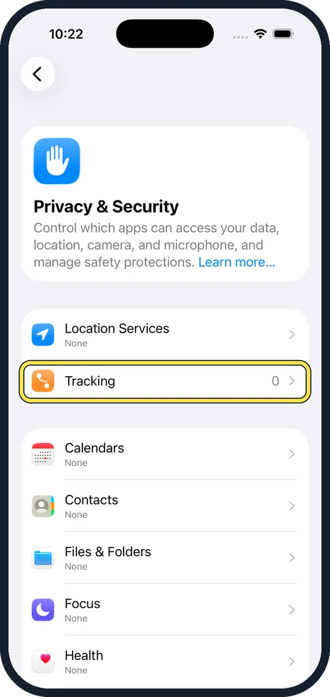 iPhone screen: Tap Tracking