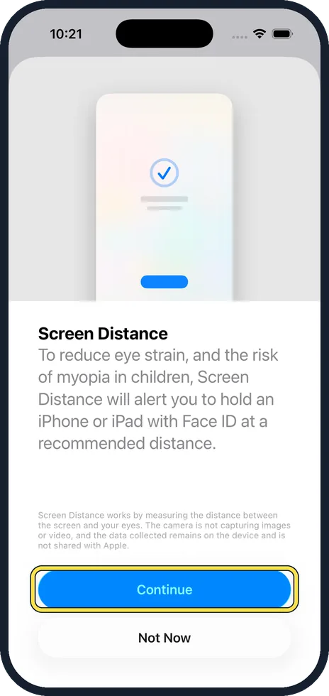 iPhone screen: Tap Continue
